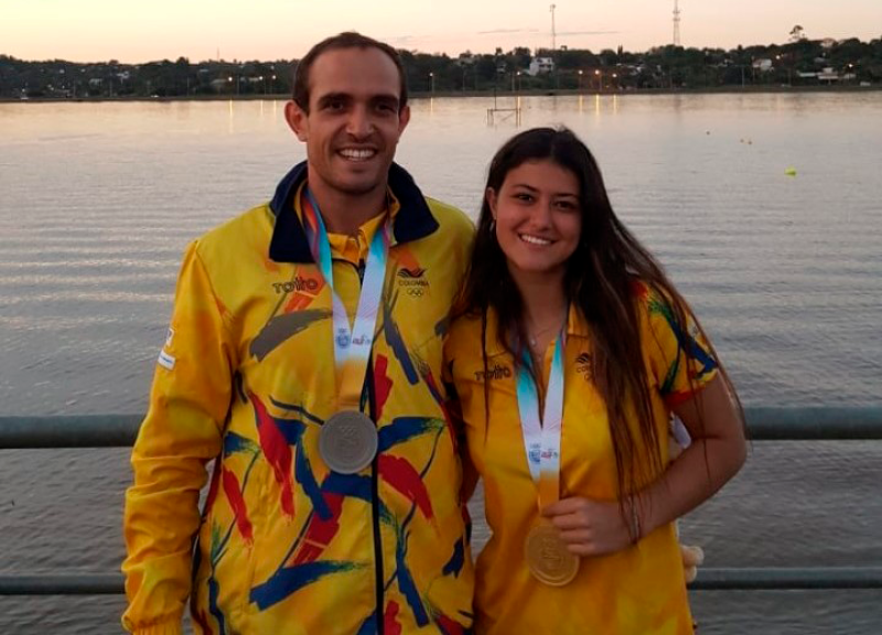 Daniela Verswyvel (1 oro, 1 plata y 2 bronces) y Santiago Correa (1 plata), esquiadores que le dieron medallas al Equipo Bogotá en los Juegos Suramericanos. Foto IDRD.